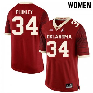 Women Sooners #34 Dorian Plumley Retro Red Throwback College Jersey 992419-578