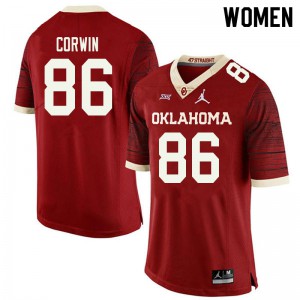 Women's OU Sooners #86 Finn Corwin Retro Red Jordan Brand Throwback High School Jerseys 456038-564