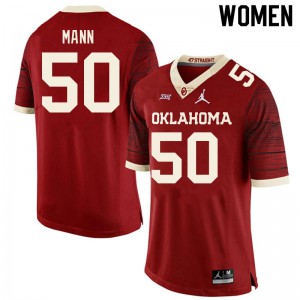 Womens Oklahoma Sooners #50 Jake Mann Retro Red Throwback College Jerseys 956443-154