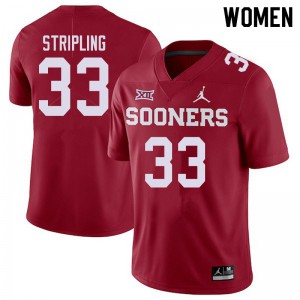 Womens OU #33 Marcus Stripling Crimson Jordan Brand College Jerseys 894390-927