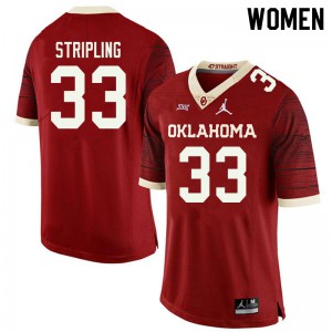 Womens Sooners #33 Marcus Stripling Retro Red Jordan Brand Throwback Stitch Jersey 220486-352