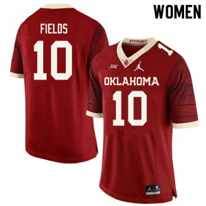 Womens OU #10 Pat Fields Retro Red Jordan Brand Throwback Stitched Jersey 371334-797