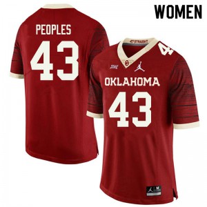 Womens OU #43 Ryan Peoples Retro Red Jordan Brand Throwback Stitched Jersey 707176-838
