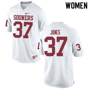 Women OU Sooners #37 Spencer Jones White University Jersey 531084-364