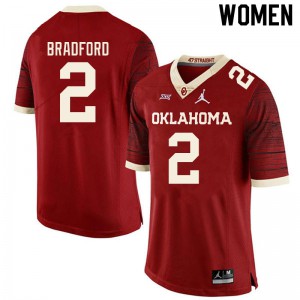 Womens Oklahoma #2 Tre Bradford Retro Red Throwback Football Jerseys 223890-767
