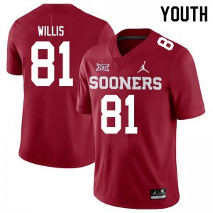 Youth Sooners #81 Brayden Willis Crimson Jordan Brand Stitch Jerseys 937037-131