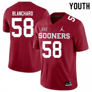 Youth OU Sooners #58 Caden Blanchard Crimson Jordan Brand University Jersey 158695-486