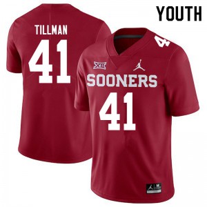Youth Oklahoma Sooners #41 Coby Tillman Crimson Jordan Brand College Jersey 153596-121