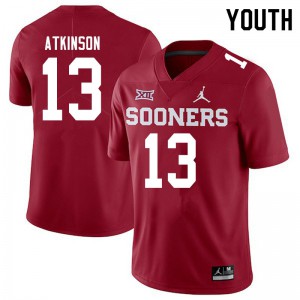Youth Oklahoma Sooners #13 Colt Atkinson Crimson Jordan Brand Embroidery Jerseys 199791-213