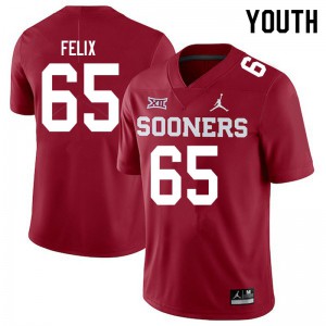 Youth OU Sooners #65 Finley Felix Crimson Jordan Brand Stitched Jerseys 437305-887