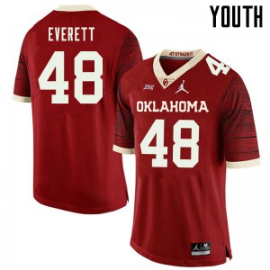 Youth OU Sooners #48 Hunter Everett Retro Red Jordan Brand Throwback Embroidery Jerseys 374466-269