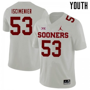 Youth Sooners #53 Jared Iscimenier White Jordan Brand Embroidery Jerseys 535694-626