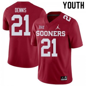 Youth OU Sooners #21 Kendall Dennis Crimson Stitch Jerseys 914271-166