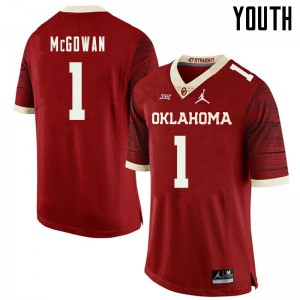 Youth OU Sooners #1 Seth McGowan Retro Red Jordan Brand Throwback High School Jersey 108800-970