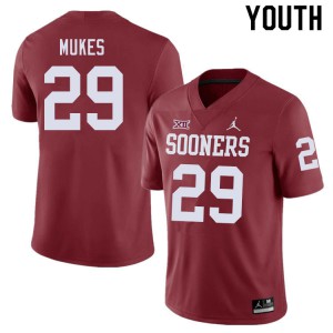 Youth Oklahoma #29 Jordan Mukes Crimson Official Jersey 860400-761