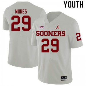 Youth Oklahoma Sooners #29 Jordan Mukes White Stitch Jerseys 820226-800