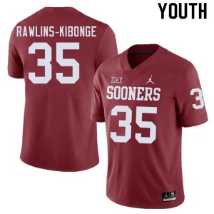 Youth Oklahoma Sooners #35 Nathan Rawlins-Kibonge Crimson University Jersey 620899-318