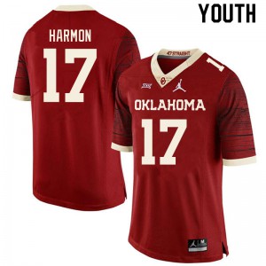 Youth OU Sooners #17 Damond Harmon Retro Red Throwback Player Jerseys 687888-500