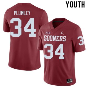 Youth Oklahoma #34 Dorian Plumley Crimson Embroidery Jersey 811519-966