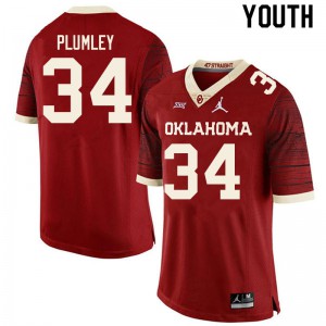 Youth OU Sooners #34 Dorian Plumley Retro Red Throwback College Jersey 144937-983