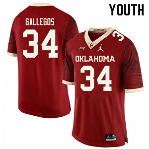 Youth Oklahoma Sooners #34 Eric Gallegos Retro Red Jordan Brand Throwback Player Jerseys 956030-971