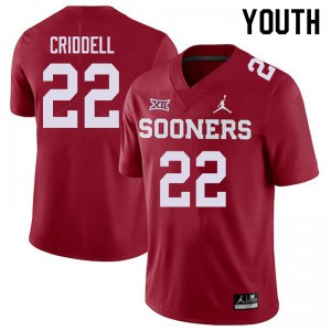 Youth Sooners #22 Jeremiah Criddell Crimson Jordan Brand Stitched Jersey 631812-875