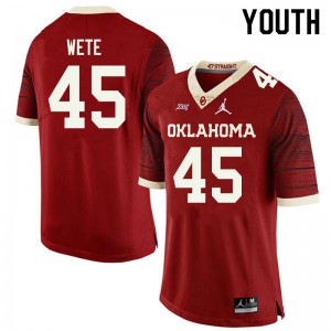 Youth Oklahoma Sooners #45 Joseph Wete Retro Red Jordan Brand Throwback Stitched Jersey 989602-848
