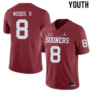 Youth Sooners #8 Michael Woods II Crimson Embroidery Jerseys 358710-144