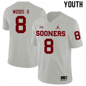 Youth Sooners #8 Michael Woods II White NCAA Jerseys 256411-496