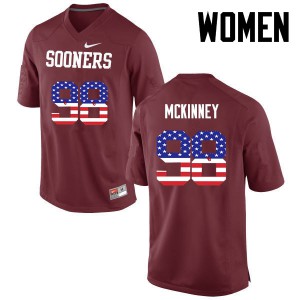 Womens OU Sooners #98 Zacchaeus McKinney Crimson USA Flag Fashion Stitch Jersey 828224-784