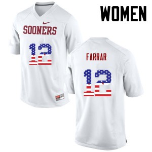 Womens Sooners #12 Zach Farrar White USA Flag Fashion Stitch Jersey 192292-174